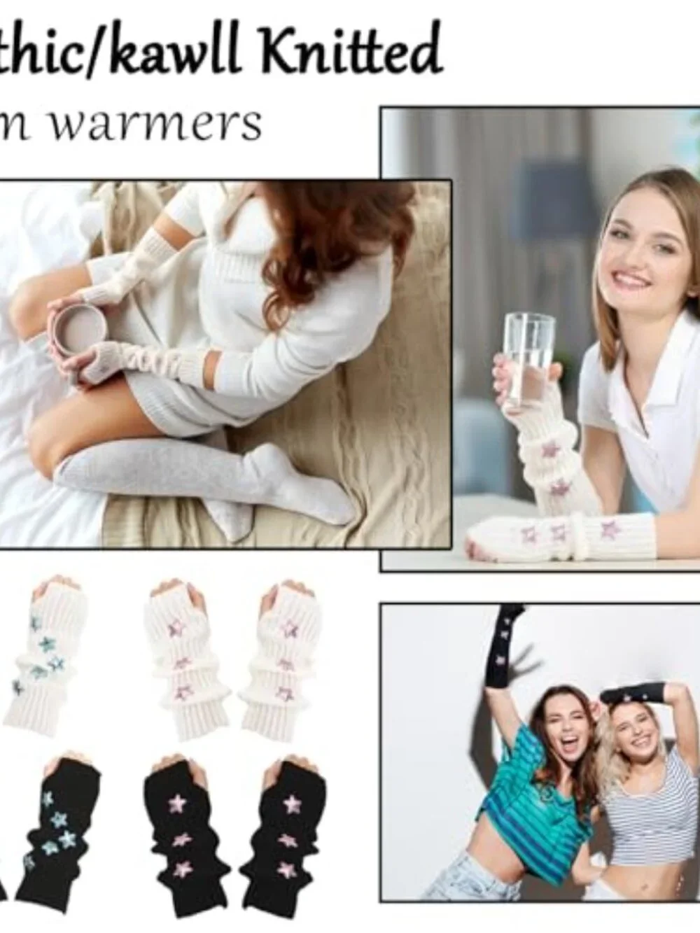 4 Pack Knit Arm Warmers Fingerless Gloves Y2K Kawaii Star